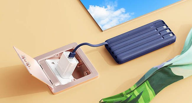 portable charger with built in cables blue