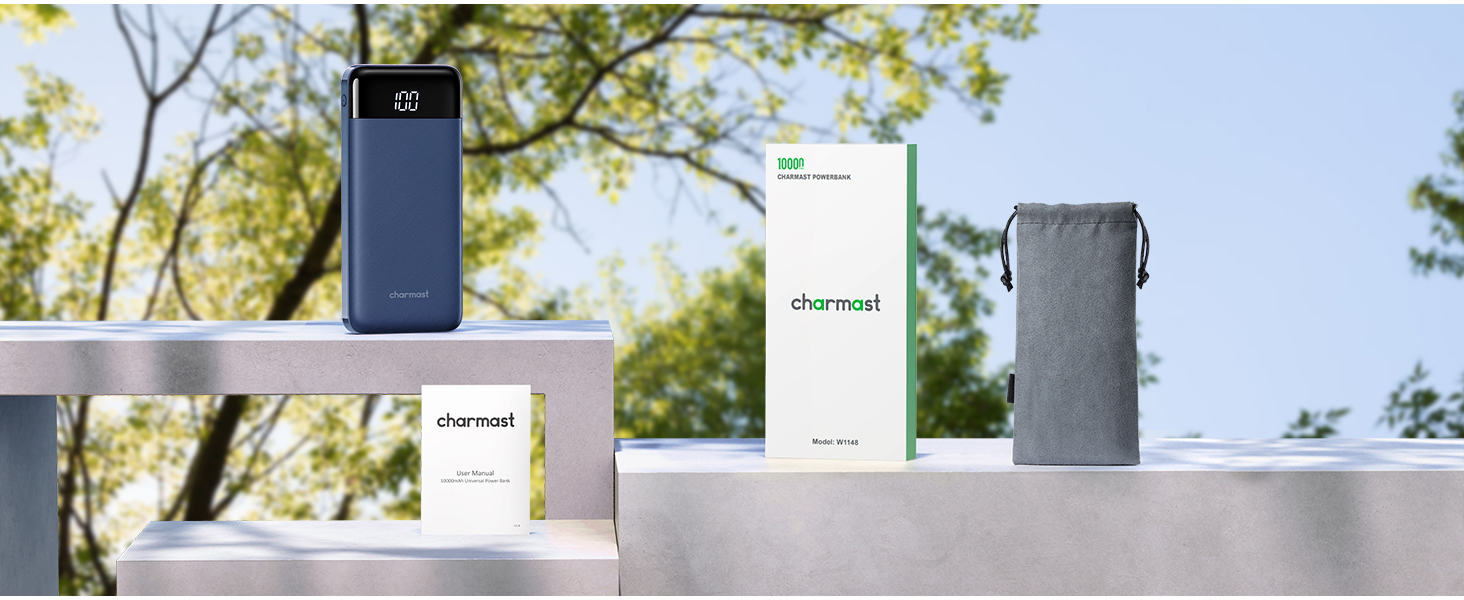 portable charger with built in cables blue